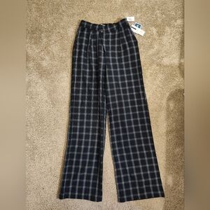 High waist wide leg black and white plaid slacks